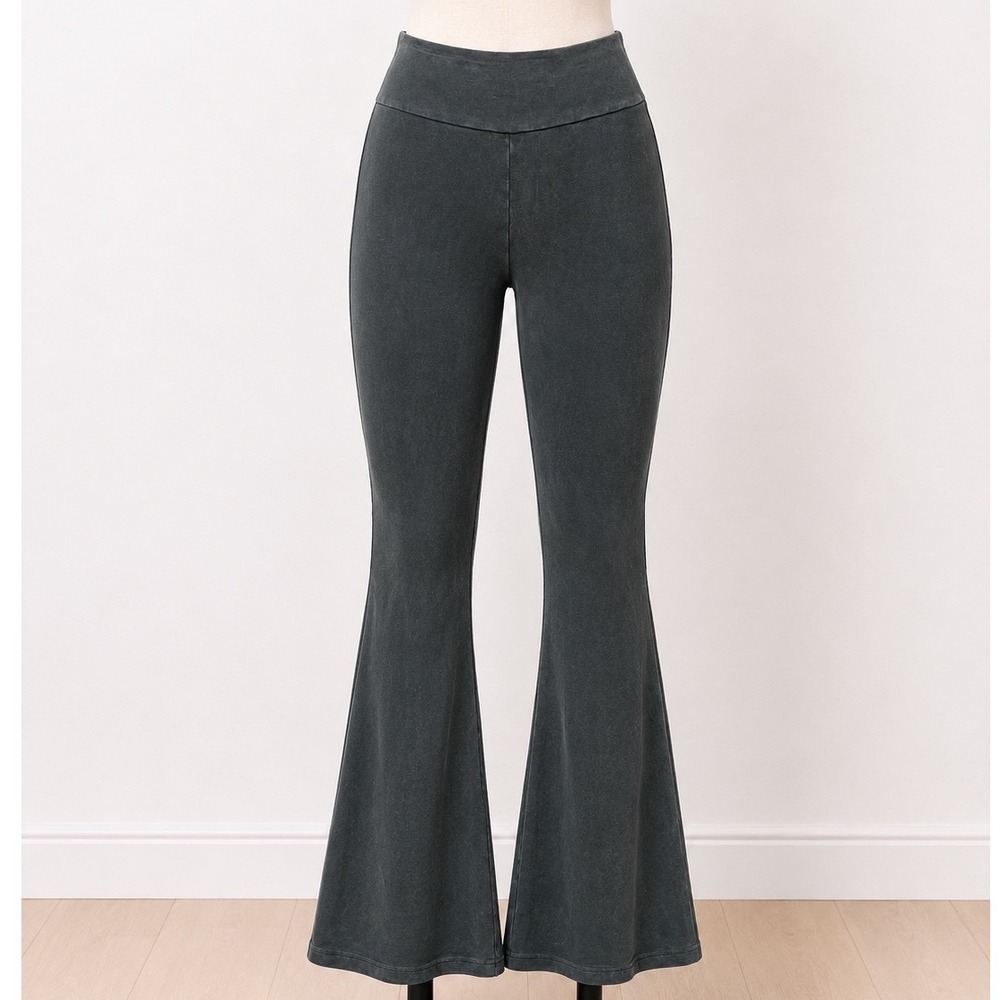 Chatoyant Mineral Wash Green Grey High Waisted Flare Bell Bottom Leggings XL
